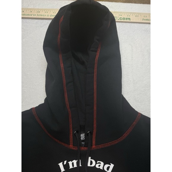 Broken Promises x Happy Bunny I'm Bad Contrast Black Hoodie Woman's Large Pocket - Picture 7 of 16